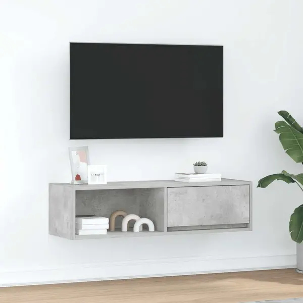 Gossi comoda tv, gri beton, 100x31x25,5 cm, lemn prelucrat