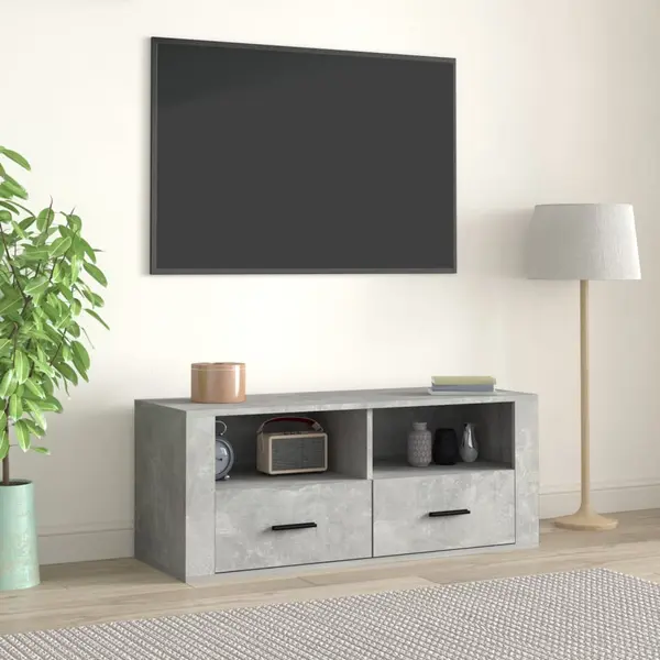 Gossi comoda tv, gri beton, 100x35x40 cm, lemn prelucrat