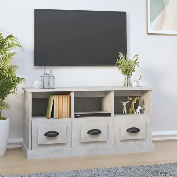 Gossi comoda tv, gri beton, 100x35x50 cm, lemn prelucrat