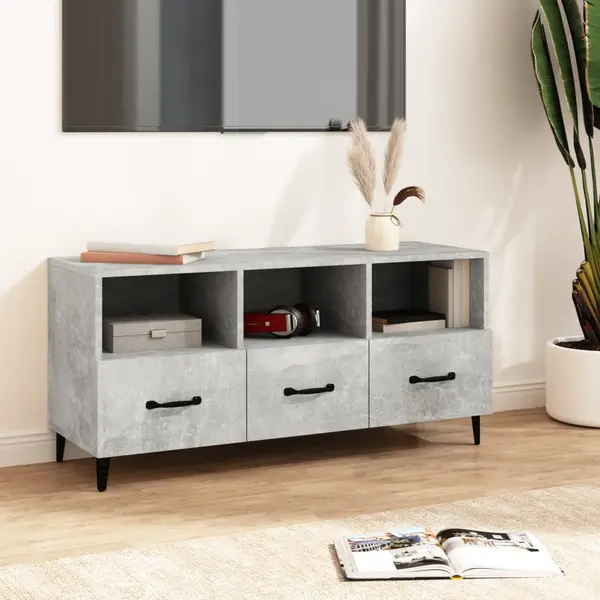 Gossi comoda tv, gri beton, 102x35x50 cm, lemn compozit