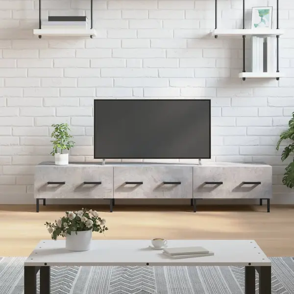 Gossi comoda tv, gri beton, 150x36x30 cm, lemn prelucrat