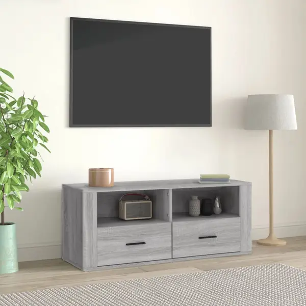 Gossi comoda tv, gri sonoma, 100x35x40 cm, lemn prelucrat