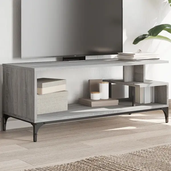 Gossi comoda tv, gri sonoma, 102x40x41 cm, lemn si otel