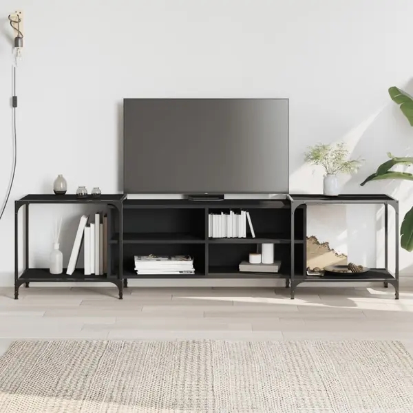 Gossi comoda tv, negru, 203x37x50 cm, lemn prelucrat