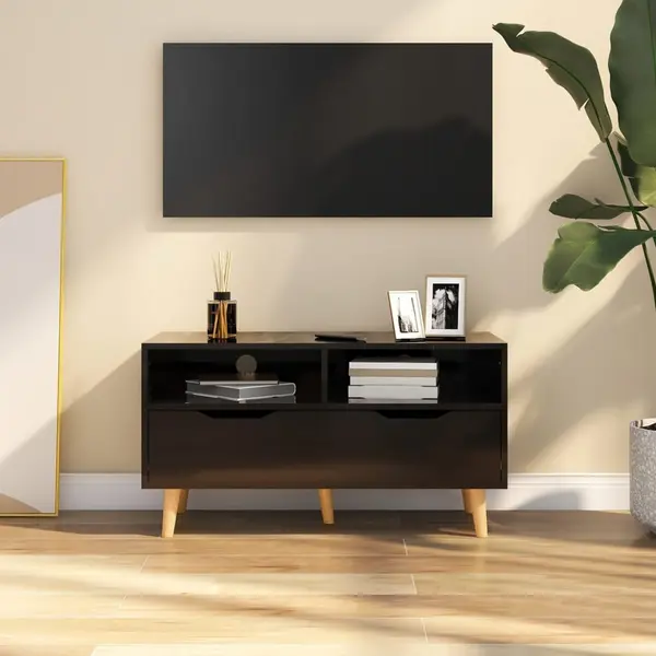 Gossi comoda tv, negru extralucios, 90x40x48,5 cm, lemn prelucrat