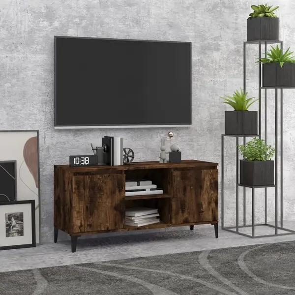 Gossi comoda tv, picioare din metal, stejar afumat, 103,5x35x50 cm