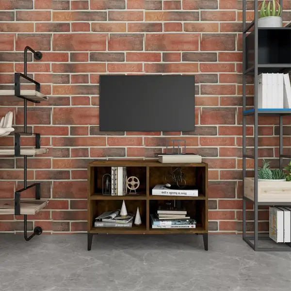 Gossi comoda tv, picioare din metal, stejar afumat, 69,5x30x50 cm