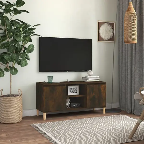 Gossi comoda tv, picioare lemn masiv, stejar fumuriu, 103,5x35x50 cm
