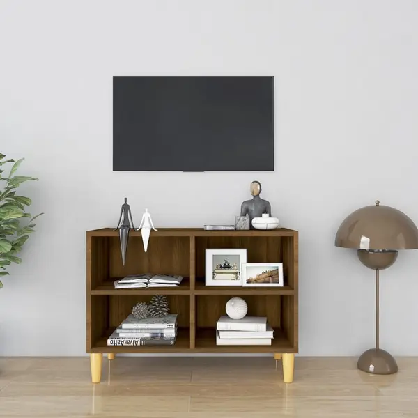 Gossi comoda tv, picioare lemn masiv, stejar maro, 69,5x30x50 cm