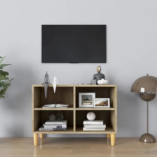 Gossi comoda tv, picioare lemn masiv, stejar sonoma, 69,5x30x50 cm