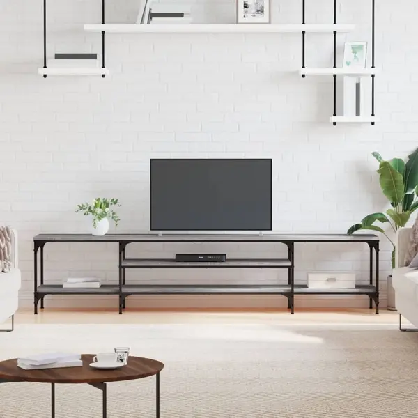 Gossi comoda tv, sonoma gri, 201x35x45 cm, lemn prelucrat & fier