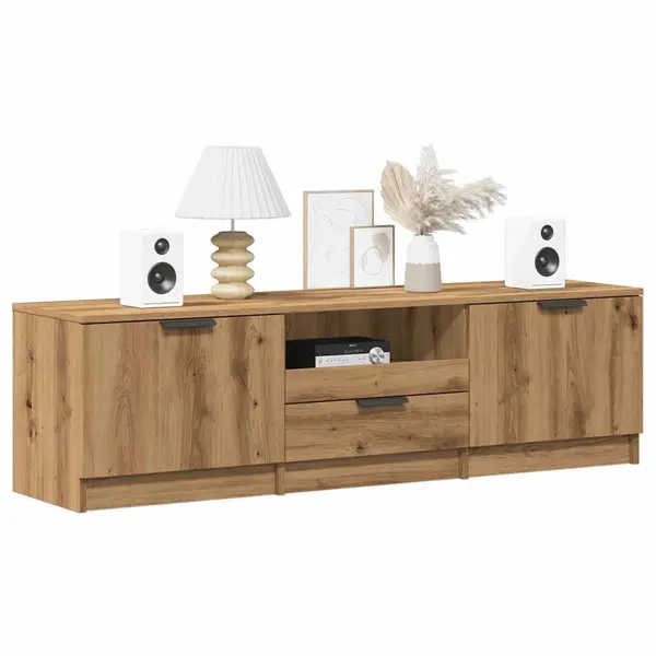 Gossi comoda tv, stejar artizanal, 140x35x40 cm, lemn prelucrat