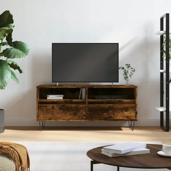 Gossi comoda tv, stejar fumuriu, 100x34,5x44,5 cm, lemn prelucrat