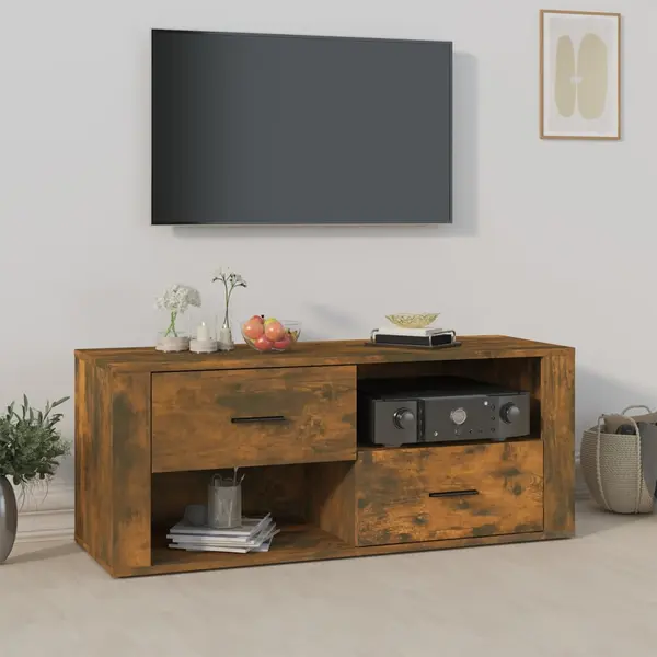 Gossi comoda tv, stejar fumuriu, 100x35x40 cm, lemn prelucrat