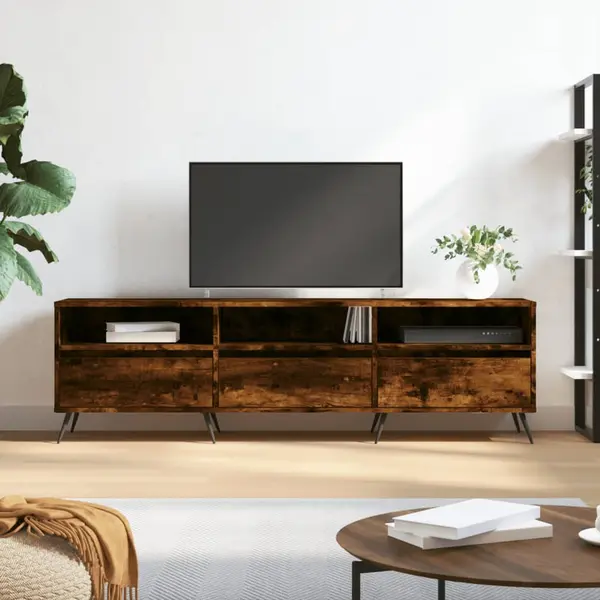 Gossi comoda tv, stejar fumuriu, 150x30x44,5 cm, lemn prelucrat