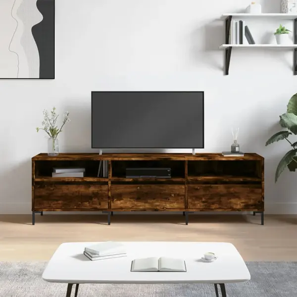 Gossi comoda tv, stejar fumuriu, 150x30x44,5 cm, lemn prelucrat