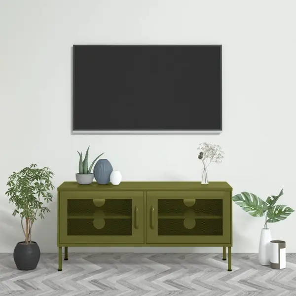 Gossi comoda tv, verde masliniu, 105x35x50 cm, otel