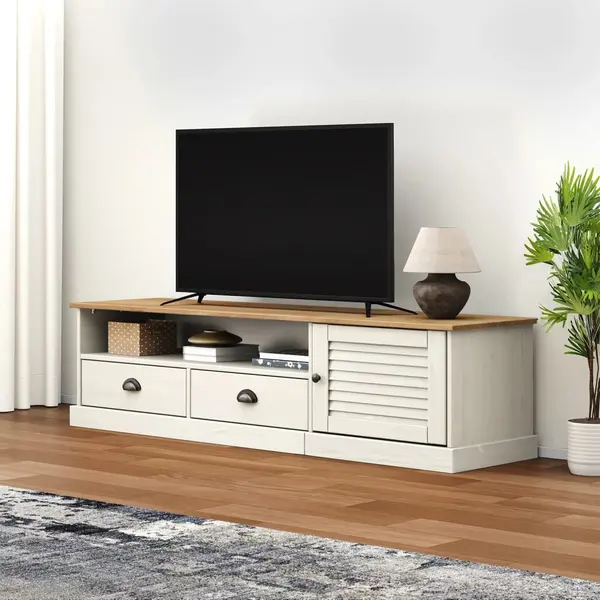 Gossi comoda tv vigo, alb, 156x40x40 cm, lemn masiv de pin