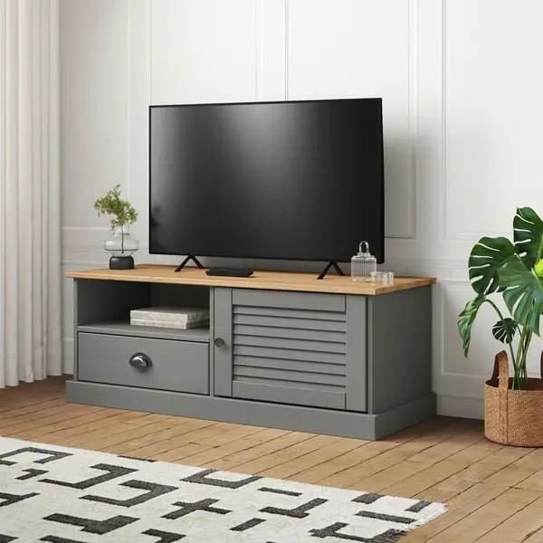 Gossi comoda tv vigo, gri, 106x40x40 cm, lemn masiv de pin