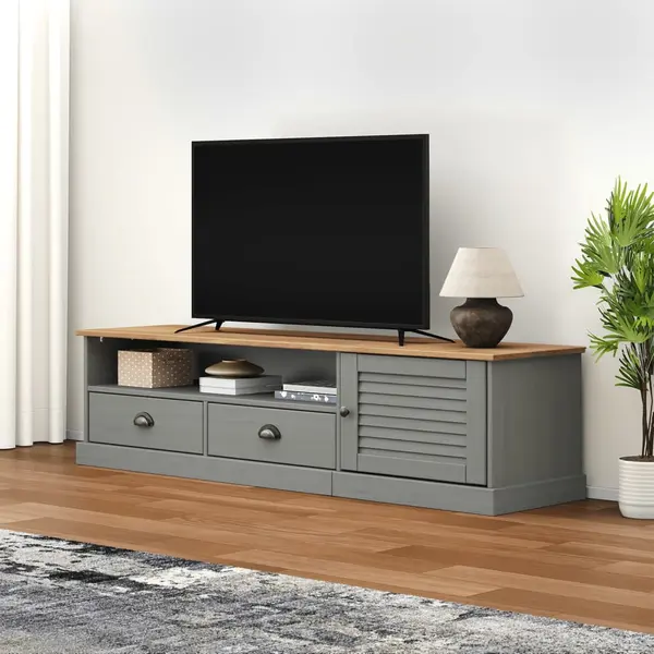 Gossi comoda tv vigo, gri, 156x40x40 cm, lemn masiv de pin
