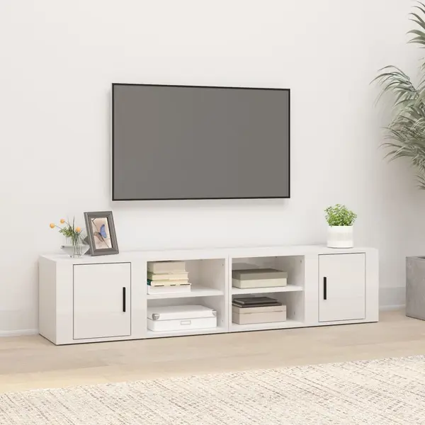 Gossi comode tv, 2 buc., alb extralucios 80x31,5x36 cm lemn prelucrat