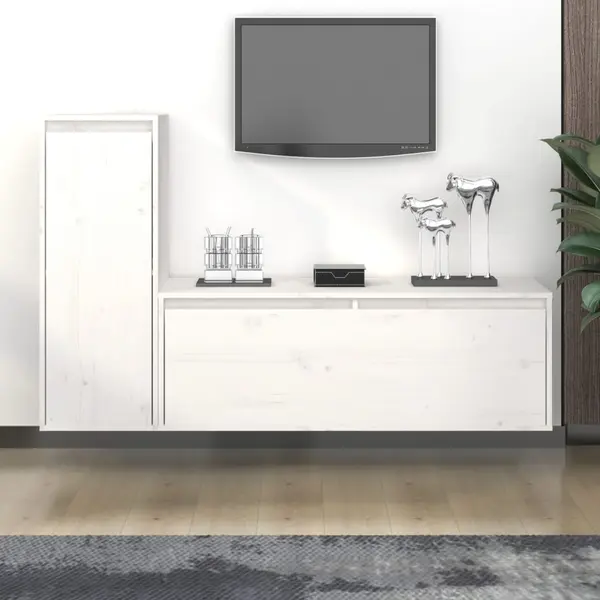 Gossi comode tv, 2 buc., alb, lemn masiv de pin