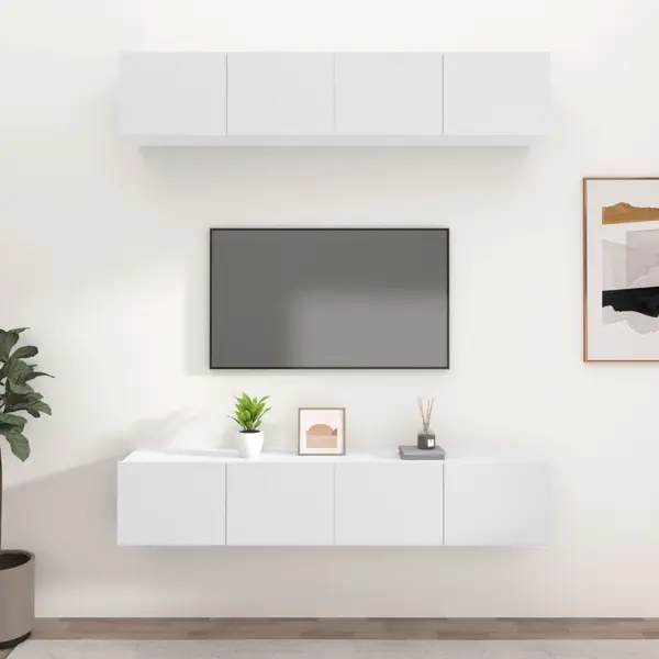 Gossi comode tv, 4 buc., alb, 80x30x30 cm, lemn prelucrat