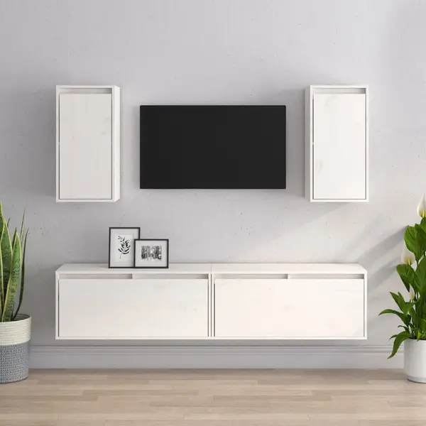 Gossi comode tv, 4 buc., alb, lemn masiv de pin