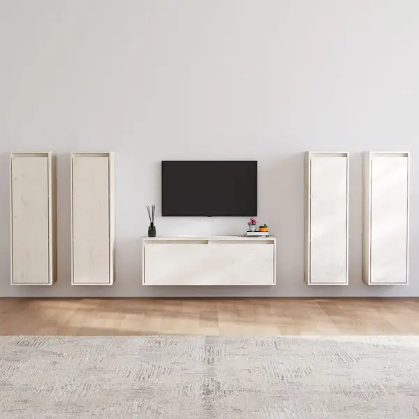 Gossi comode tv, 5 buc., alb, lemn masiv de pin