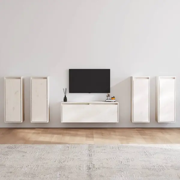 Gossi comode tv, 5 buc., alb, lemn masiv de pin
