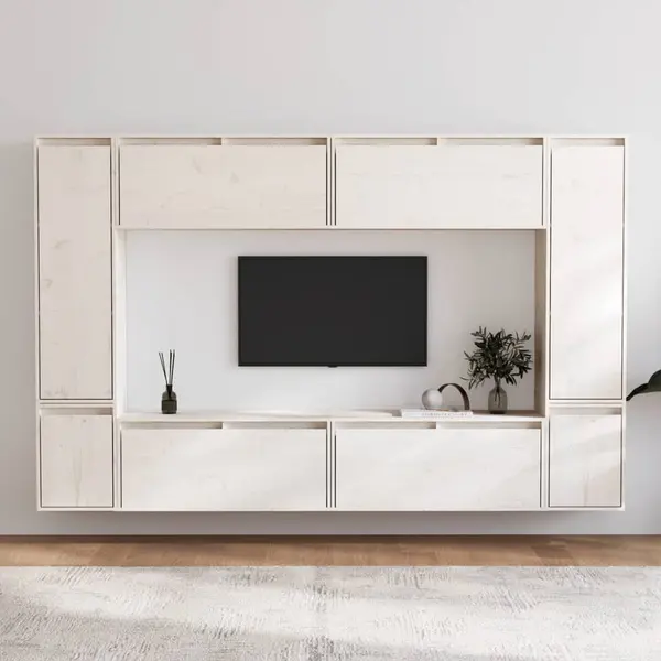 Gossi comode tv, 8 buc., alb, lemn masiv de pin