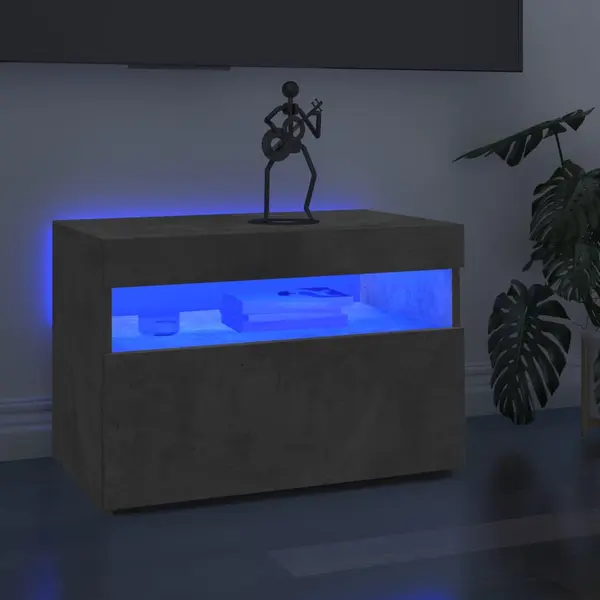 Gossi comode tv cu lumini led, 2 buc., gri beton, 60x35x40 cm