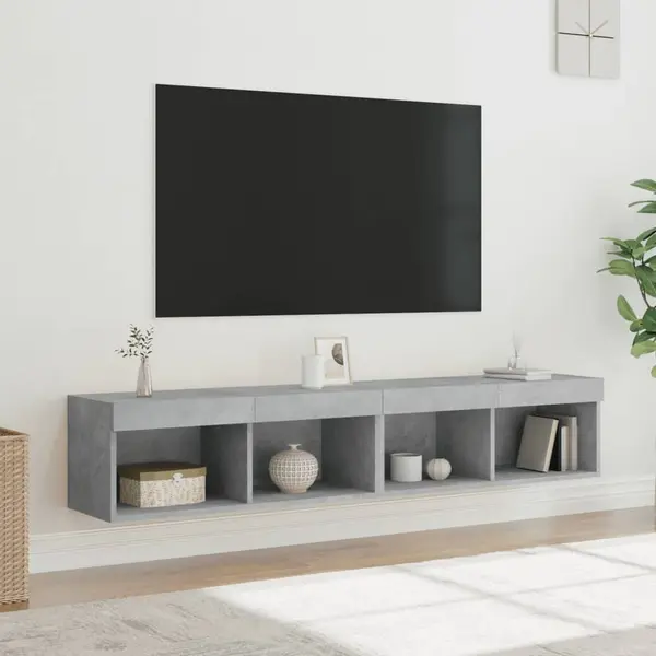 Gossi comode tv cu lumini led, 2 buc., gri beton, 80x30x30 cm