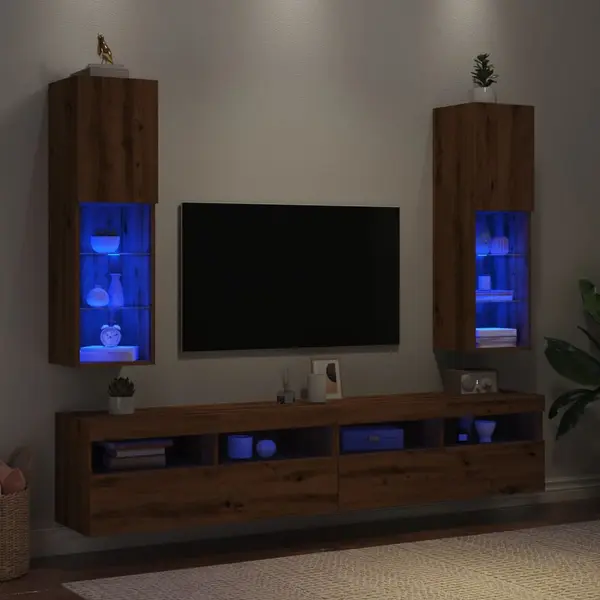Gossi comode tv cu lumini led 2 buc. stejar artizanal 30,5x30x102 cm