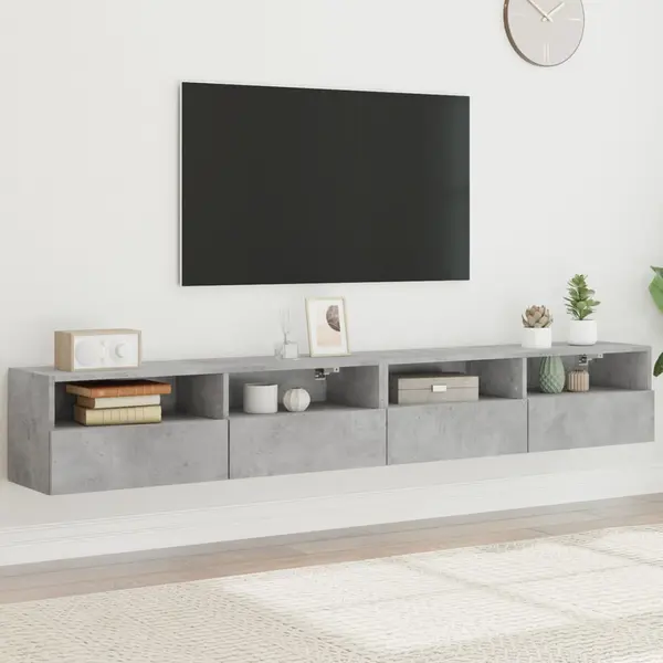 Gossi comode tv de perete, 2 buc., gri beton, 100x30x30 cm, lemn