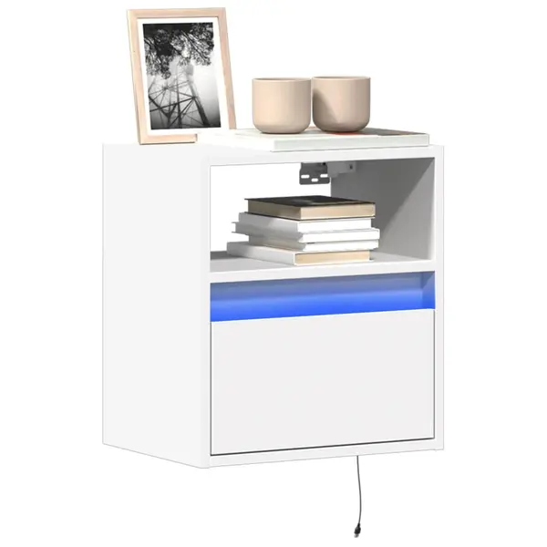 Gossi comode tv de perete cu lumini led, 2 buc., alb, 41x31x45 cm