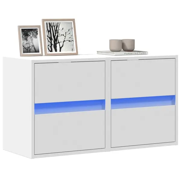 Gossi comode tv de perete cu lumini led, 2 buc., alb, 41x31x45 cm