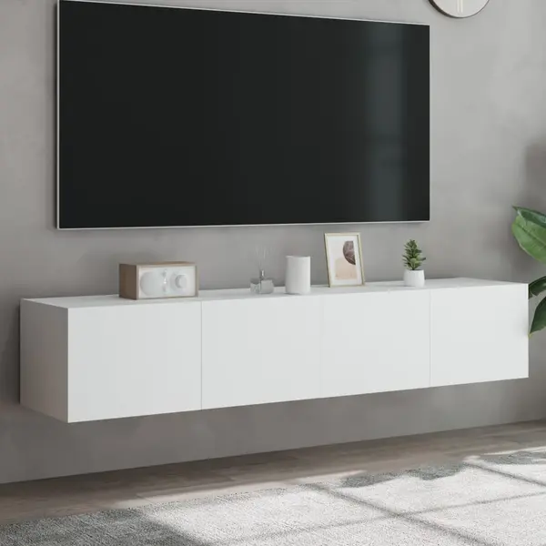 Gossi comode tv de perete cu lumini led, 2 buc., alb, 80x35x31 cm