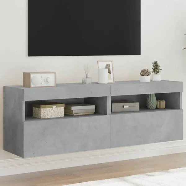Gossi comode tv de perete cu lumini led 2 buc. gri beton 60x30x40 cm
