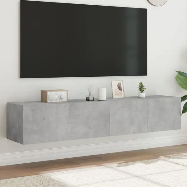 Gossi comode tv de perete cu lumini led 2 buc. gri beton 80x35x31 cm