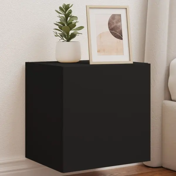 Gossi comode tv de perete cu lumini led, 2 buc., negru, 40,5x35x40 cm