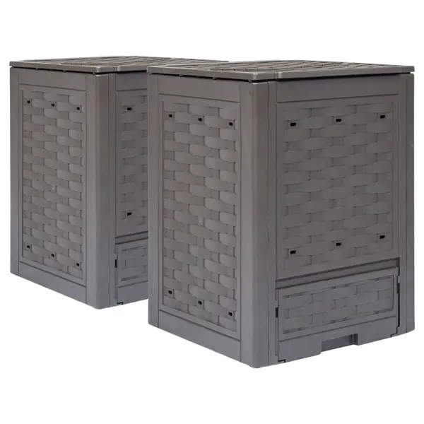 Gossi compostoare gradina 2 buc. maro 60x60x83 cm 600 l plastic ratan