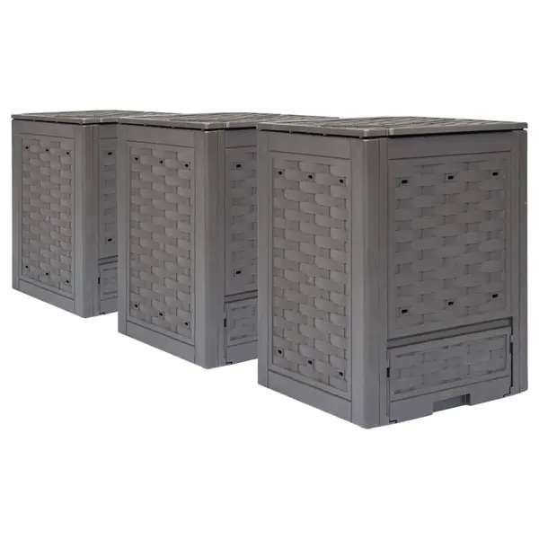 Gossi compostoare gradina 3 buc. maro 60x60x83 cm 900 l plastic ratan