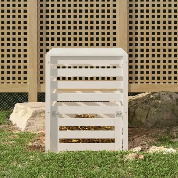 Gossi compostor, alb, 63,5x63,5x77,5 cm, lemn masiv de pin