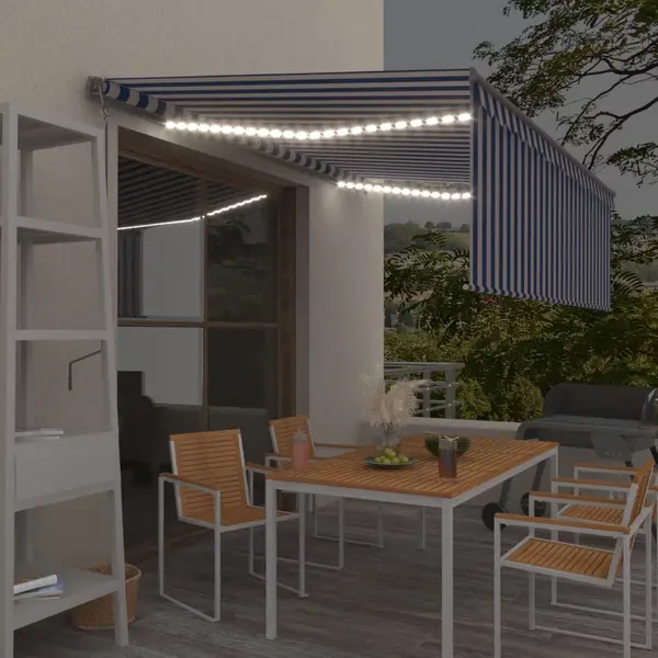 Gossi copertina automata cu stor&senzor vant&led, albastru&alb, 4x3 m