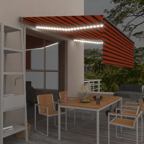 Gossi copertina automata cu stor&senzor vant&led portocaliu&maro 4x3m