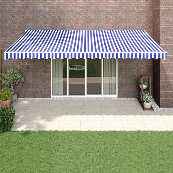 Gossi copertina retractabila albastru/alb, 5x3 m, textil/aluminiu