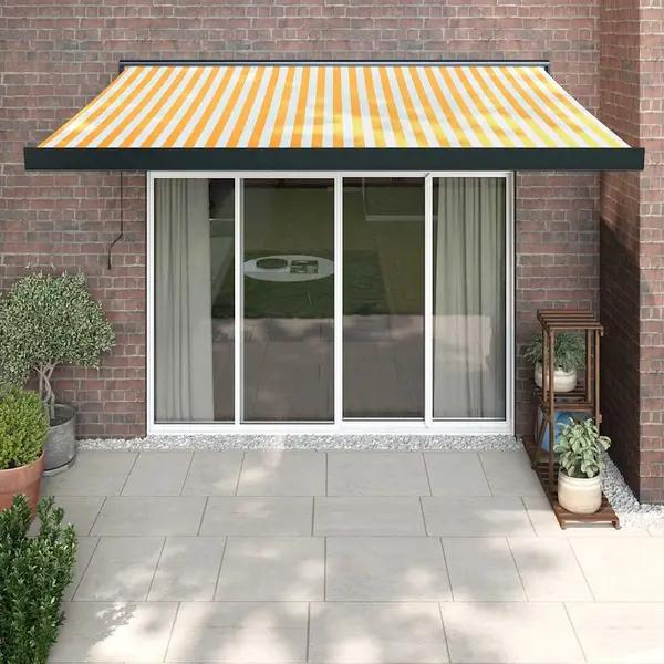 Gossi copertina retractabila, galben/alb, 3,5x2,5 m, textil/aluminiu