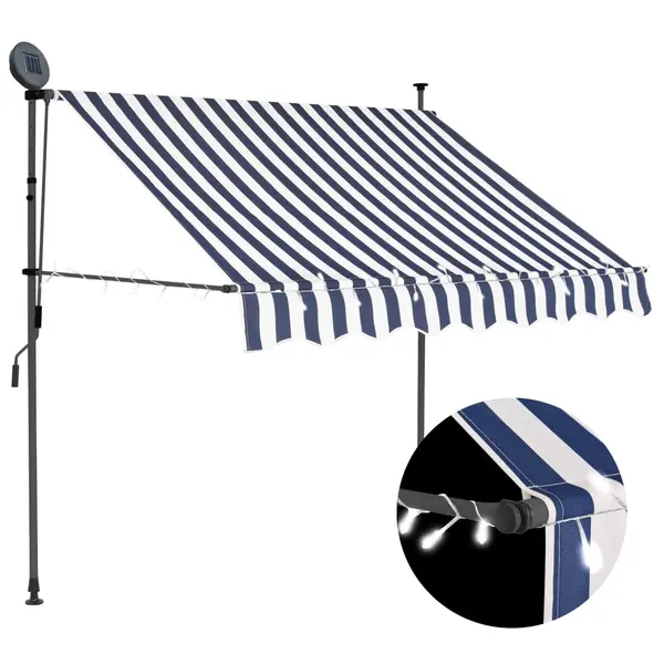 Gossi copertina retractabila manual cu led, albastru & alb, 150 cm