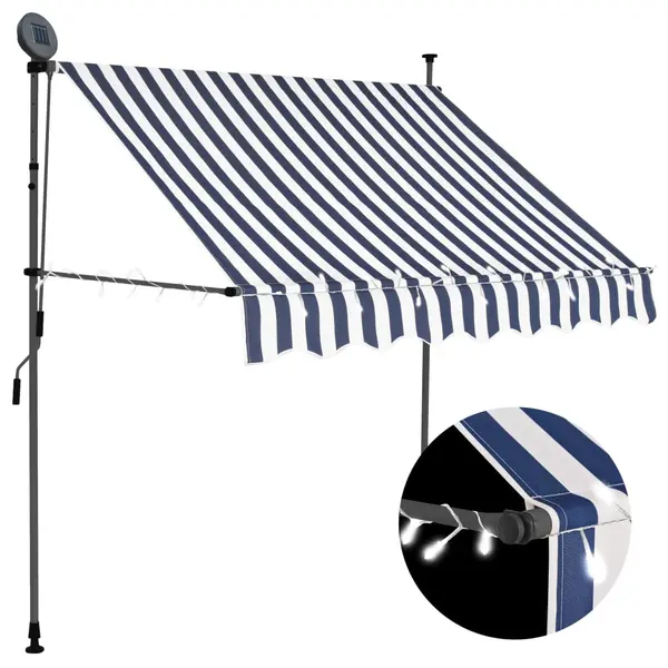 Gossi copertina retractabila manual cu led, albastru & alb, 200 cm